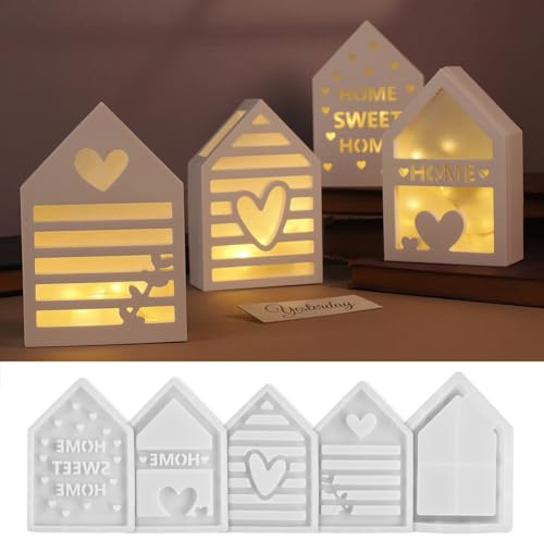 Snowtain 5 pièces Mini Maisons Moules,Moules à Bougie en Plâtre,moule pour argile autodurcissante,Pour Verser Avec Plâtre, Béton Créatif, Cire, Poudre De Coulée, Moule Maison
