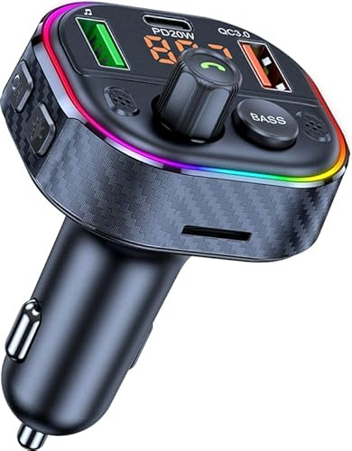 TELESTAR FM-T1 FM-sändare (Bluetooth 5.3, handsfree, microSD-kortplats, 2 × USB-A 18 W, 1 × USB-C 20 W, omgivande LED-belysning) – svart