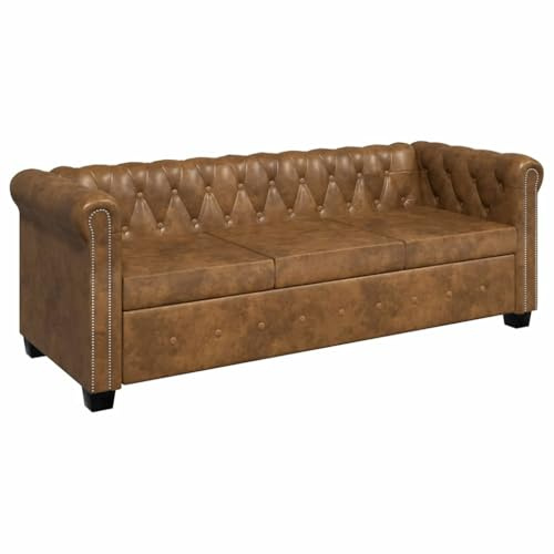 Generico Divano Chesterfield a 3 Posti in Finta Pelle Marrone,Mobili,Divani,Marrone,47.6 kg,243620