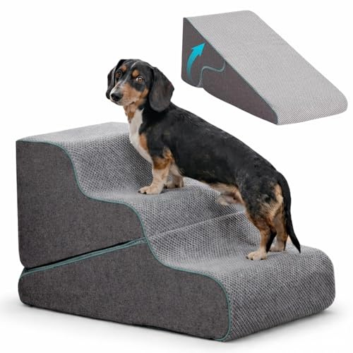GUASKIS - Escalera para Perros, Rampa para Perros 2 en 1 Convertible rampa y Escalera Base Antideslizante, Funda Lavable, Hecha en Espuma de Alta Densidad. Ideal para Camas y sofás