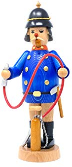 Drechslerei Friedbert Uhlig, Räuchermännchen Nr. 055/G, Feuerwehrmann, gebeizt, 25 cm hoch, aus regionalem Holz gedrechselt, echte Handarbeit aus dem Erzgebirge, Weihnachten, Holzkunst, Echtholz