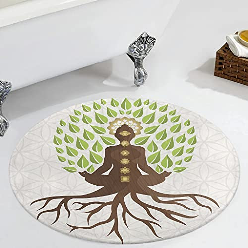 Veryday Chakra Baum des Lebens Rund Teppich Luxury Schlafzimmer Teppich als Fußmatte Eingangsmatte Schmutzfangmatte für Kinderzimmer Wohnzimmer White 60cm