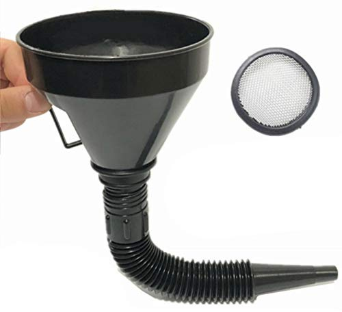 Multi Purpose Car Fuel Funnel With Handle - Large Plastic Filter With Flexible Spout for Motorcycle, Oil, Gasoline, Petrol