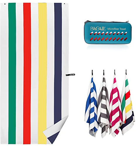 BAGAIL Microfibre Towel - Quick Dry, Super Absorbent, Ultra Light & Compact - Ideal for Camping, Travel & Beach, Swimming Towel, Great for Sports, Gym, Yoga and Backpacking, Stripe Color, 180x90cm