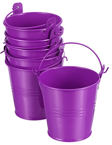 PATIKIL 3 Height Mini Metal Bucket, 6 Pack Colorful Metal Succulents Pot Party Decorative Pails with Handles for Small Succulents, Purple