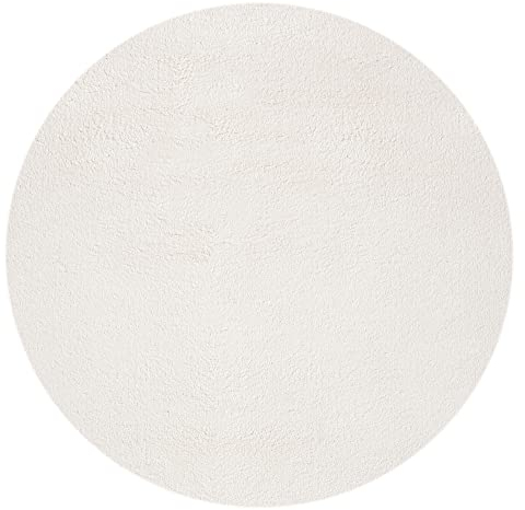 Mia´s Teppiche Taos kuscheliger Kurzflor Teppich, Anti-Rutsch Unterseite, Waschbar bis 30 Grad, Super Soft, Felloptik, Creme, 200 x 200 cm Round