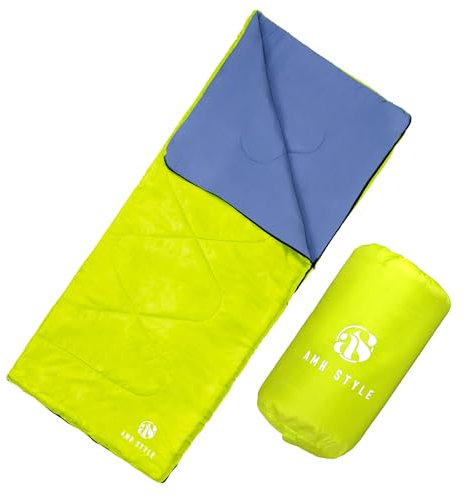 AMH Style Saco de Dormir niños – Calido para 3 Estaciones, Saco de Dormir Infantil, Ideal para Campamentos Escolares, con Bolsa de Transporte y Bolsa de envase al vacío para llevarlo cómodamente.