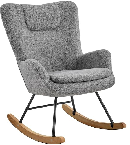 Yaheetech Sedia a dondolo con schienale pieghevole, sedia a dondolo imbottita, portata fino a 136 kg, per soggiorno/camera da letto/balcone, sedia relax grigio scuro