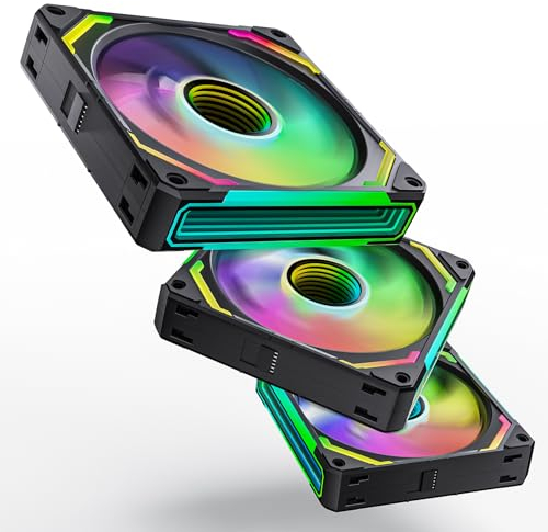 AsiaHorse COSMIQ RGB PC Lüfter 120MM Gehäuselüfter 3 Stück, ARGB Daisy Chain PC Lüfter [Infinity Mirror] [FDB] 2000 RPM/68,5 CFM/24 LEDS 4 Pin PWN & 5V 3Pin ARGB mit Controller. Schwarz