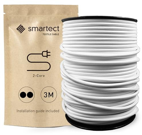 smartect Cable Textil en Color Blanco, Cable Electrico 2 Hilos de 3 Metros (2 x 0,75 mm²) Cuerda para Lampara con Revestimiento Textil para su Proyecto DIY