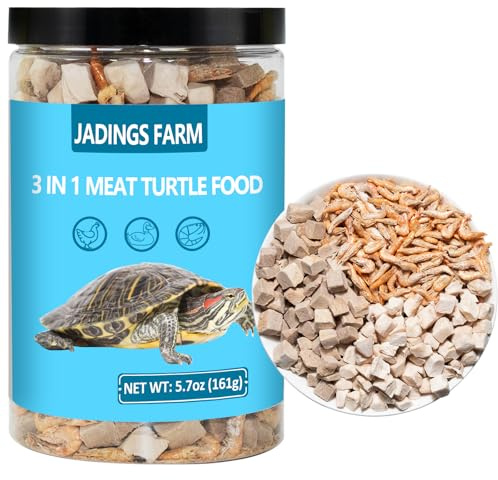 JADINGSFARM Turtle Food - 5.7 OZ Natural Freeze-Dried Meat - Chicken, Duck, and Shrimp - Healthy Treats for Turtles, Aquatic Turtle, Baby Turtles