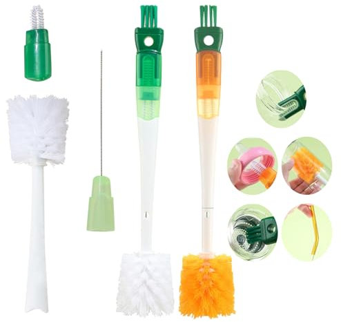 2 Pcs Scovolino Per Borraccia, Scovolino Biberon Multifunzione 5 In 1,Scovolino Per Bottiglie Con Manico Lungo E Cannuccia Di Bambù Spazzola Per Pulizia