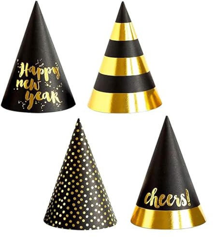 LQTSLFM 4 Stück Partyhüte Silvester Hüte Set Silvester Party Hüte Silvester Kopfschmuck Silvester Party Zubehör für Silvester Silvester Silvester Party (Schwarz Gold - Hut)