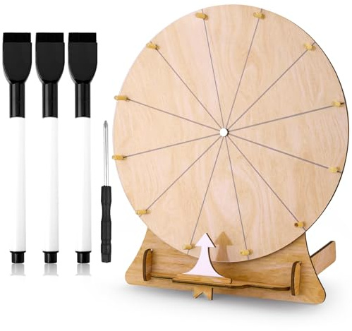 Gosknor 29 cm Roue de Jeu de Mariage, Roue de Prix en Bois avec Support Effaçable Jeu de Roue de Prix Roue de Tombola de Table pour Mariage Fiançailles Jeux