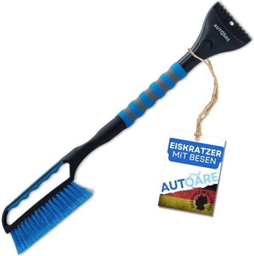 AUTQARE | Eiskratzer mit Besen XXL - 66 cm Langer Griff, große Kante & schonende Borsten - Rutschfester Griff für effektive Enteisung von Auto-Windschutzscheiben - Stabil & handlich