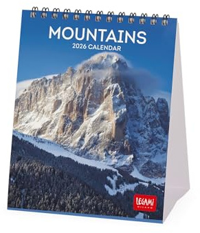 Legami - Calendrier de Bureau 2026, Mountains, 12 Mois et Calendrier Annuel, en 6 Langues, Signes du Zodiaque, Fêtes Internationales, 12 X 14,5 Cm.