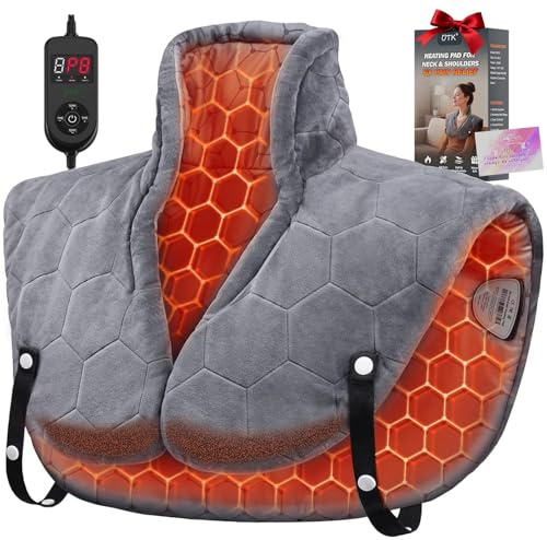 Weighted Heating Pad for Neck and Shoulders and Back, 30s Fast Heating Pads for Pain Relief,160℉ Ergonomic Heated Wrap with 8 Temp & 16 Auto-Off Timers, Gifts for Women Men (Dark Grey)