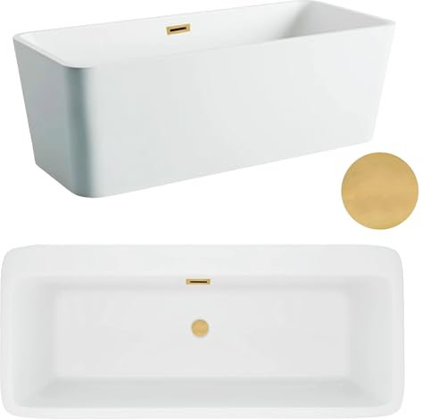 Aquauno - Baignoire rectangulaire autoportante 170 x 80 cm en acrylique sanitaire de qualité supérieure - Baignoire en acrylique avec bonde clic-clac, trop-plein, couvercle, bonde et cadre en acier