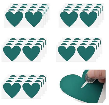 QOWIJEX 40 Piezas Etiquetas Pegatinas para Rascar Tarjeta Rasca Adhesivas para Sorpresa Pegatinas Corazón Rasca y Gana Personalizado Pegatinas Rasca de Corazon 7 * 8cm, Vede