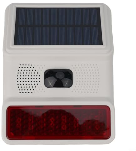 Gdfnmogo Sirène d'Alarme de Sécurité Solaire Sans Fil pour l'Extérieur avec Flash Stroboscope 433MHz - Système de Protection pour la Maison Étanche pour Jardin et Terrasse (Sans Fil)