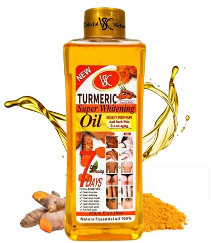 Aceite de cúrcuma 7, 200 ml Turmeric Oil Moisturizer para blanquear la piel, Aceite corporal iluminador intensivo 7, Aceite súper blanqueador de cúrcuma profundamente hidratante, Facial Corporal
