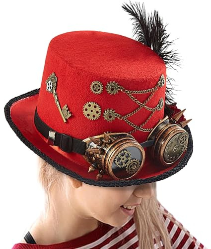Genérico Sombrero Steam Punk - Sombrero De Copa De Disfraz Con Gafas De Diseño, De Fieltro Unisex Para Adultos, Accesorio Versátil
