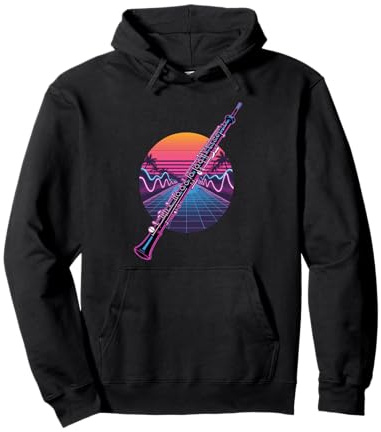 Retro Synthwave Oboe Oboista Felpa con Cappuccio