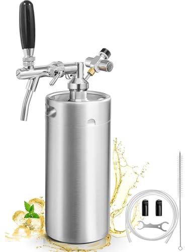 128oz Mini Keg Growler with Adjustable Faucet, Stainless Steel Beer Growler Tap System Upgrade Draft Beer Dispenser System with CO2 Regulator Keep Fresh and Carbonation for Homebrew, Craft