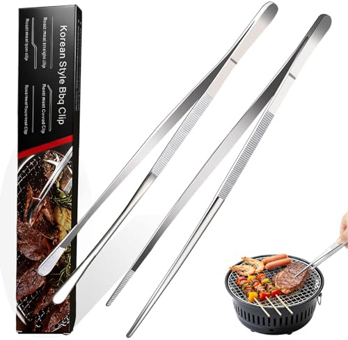 FENGZIZH Pinzette da cucina da 30,5 cm, 2 pinzette da cucina in acciaio inox per grigliare e cuocere, clip per bistecca in acciaio inox, pinzette extra lunghe per cucinare e acconciare gli alimenti