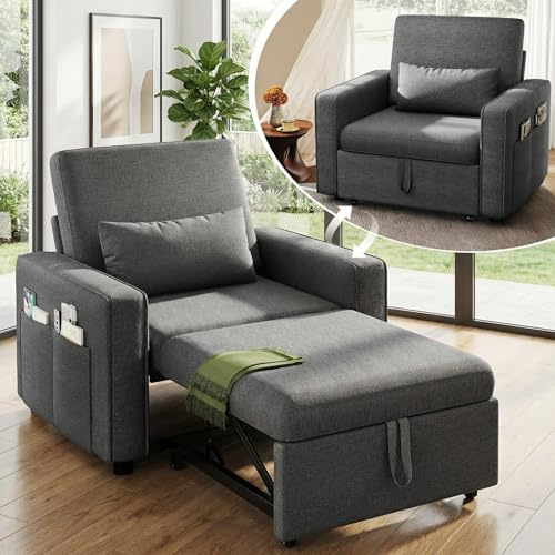 YITAHOME Schlafsessel mit Bettfunktion 192×88 cm, 3-in-1 Ausziehbares Schlafsofa, Verstellbares Einzelsessel mit Kissen und Seitentasche, Sofa mit Schlaffunktion für Wohnzimmer Wohnung, Hellgrau