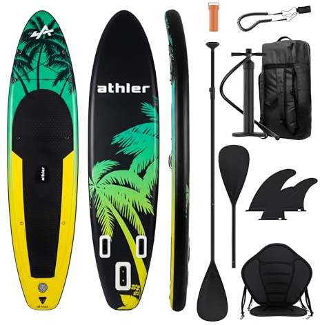 Athler Cobia 320 Stand up Paddling Board – SUP Board fino a 150 kg – Set completo con seggiolino per kayak & pagaia 2 in 1 – 320 x 80 x 16 cm – Borsa per il trasporto pompa finlandese Leash accessori