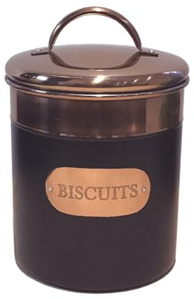 Black & Copper Metal Airtight Biscuit Cookie Storage Tin Box Canister