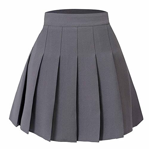 Hoerev Femmes Filles Courte Haute Taille plissé Skieur Jupe école de Tennis,Gris foncé,EU 40,XL