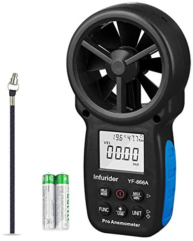 Anémomètre Portable INFURIDER YF-866A Anemometres Numérique Mètre Jauge de Vent Haute Précision, Température du Vent/Vitesse du Vent de Mètre, Compteur Anémomètre Vitesse avec Connexion USB