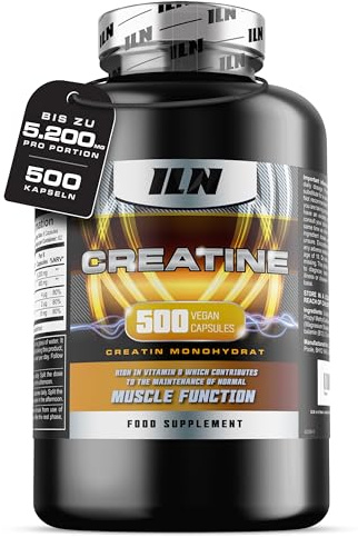 ILN – Creatine Capsules – 5,200mg Daily Serving – Vegan Creatine Monohydrate Tablets – 500 Capsules (Up to 83 Servings) – Creatine Supplement for Gym & Training