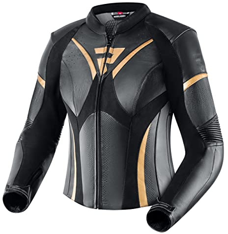 REBELHORN Rebel Lady Motorradjacke Damen | Rindsleder | Ellbogen und Schulterprotektoren Stufe 2 | Rückenprotektor Stufe 1 | Perforierte Belüftungspaneele