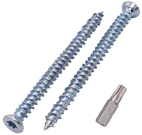 SKIR'CO (100 piezas) Tornillos de hormigón chapados en zinc de 7,5 x 92 mm, cabeza avellanada, tornillos de mampostería