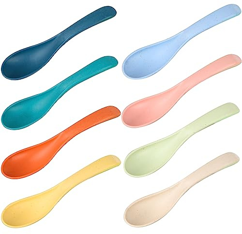 HMDZMR 8 Pcs Wheat Straw Spoon set, Unbreakable Soup Spoons, 6 Inches Ramen Spoons Cereal Dinner Spoon for Adult (8 colors)