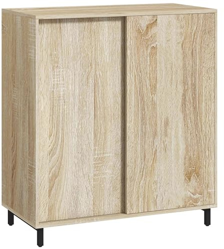 HOMCOM Scarpiera da Ingresso a 4 Livelli, Mobile Scarpiera in Truciolato e Acciaio e Porta Scorrevole, Mobile per Scarpe con Ripiani max 12 Paia di Scarpe, 80x40x93 cm, color Legno