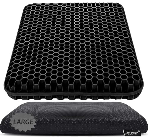 Gel Seat Cushion, Large Gel Cushion Breathable Honeycomb Chair Pads Gel Cushion with Non-Slip Cover for Home Office Chair Car Seat Wheelchair Absorbs Body Pressure Points, As Seen on TV (Black)