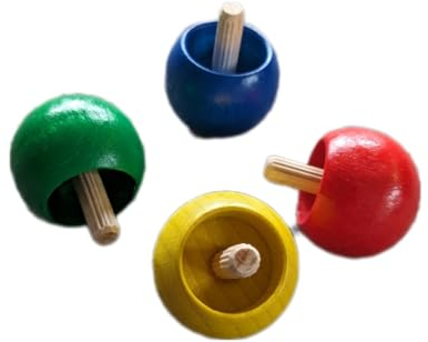 Ameisenkeks® 4 trottole reversibili in legno, colorate e naturali, convenienti in set da 4 pezzi