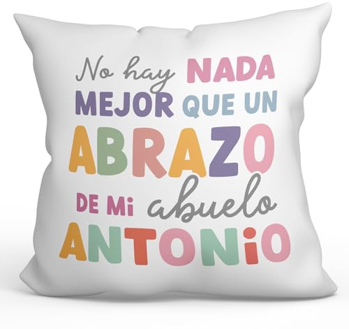 MUGFFINS Cojín Personalizable 40x40 cm para Abuelo Relleno Incluído - En Español - Abrazo de mi Abuelo - Regalo Original y Divertido
