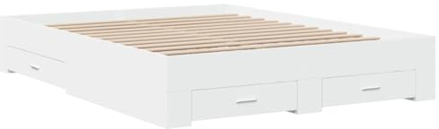 vidaXL Bettgestell, Bett mit Schubladen, Bettrahmen mit Sperrholzlatten, Doppelbett für Schlafzimmer, Schubladenbett, Weiß 140x200cm Holzwerkstoff