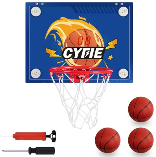 CYFIE Canasta Baloncesto Infantil Juguetes Niño 6 Años, Canasta Baloncesto Interior con Bomba de Aire y 3 Pelotas, Mini Canasta Baloncesto Habitacion con función de evaluación electrónica