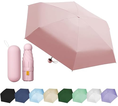 EEPLUYTY Mini-Regenschirm, Sechs-Knochen UV-Schutz Sonnenschirm für Den Außenbereich, Praktisch und Tragbar (Hellrosa)