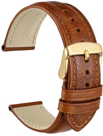 WOCCI 16mm Vintage Bracelet Montre en Cuir pour Homme Femme, Sangle de Rechange avec Boucle Dorée (Marron Doré)