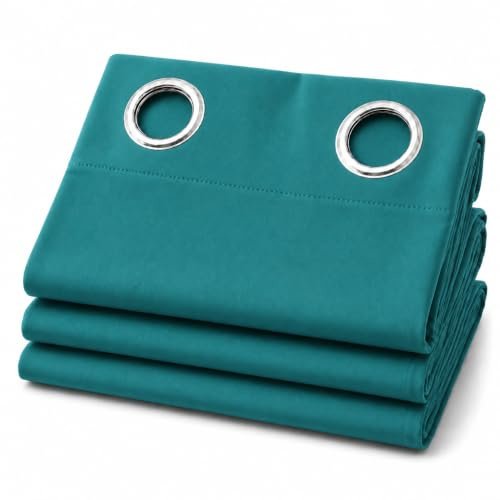 Hadi London Thermal Blackout Curtains with Eyelet Ring Top Insulated Energy Saving Drapes for Bedroom, Living Room & Kids' Room, Light Blocking. (TEAL, 46X90)