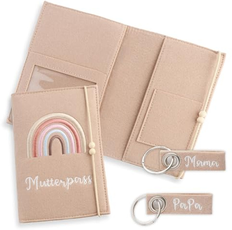 Funda protectora de fieltro con compartimentos, funda para pasaporte de madre de fieltro hecha a mano, funda para pasaporte de madre hecha a mano para guardar la cartilla de vacunación, etc., funda