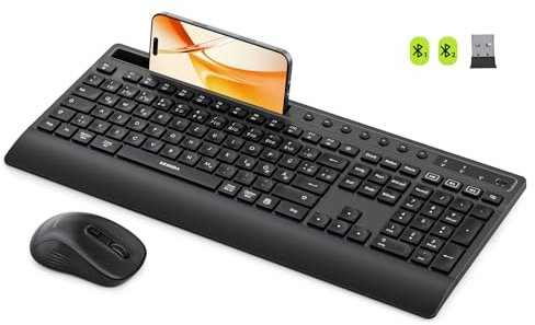 seenda COE201 Tastatur Maus Set Kabellos, Bluetooth Tastatur mit Maus Ergonomisch für Windows/Mac/iPad/Android |Leise Funkmaus | 3 Geräte Verbindung, QWERTZ Layout