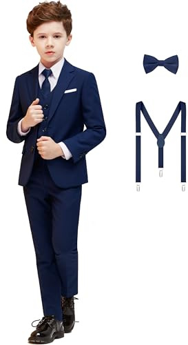 Amazingkitty Boys Suit, Dark Blue Suits for Boys Teens Slim Fit Dress Outfit, Ideal for Wedding Easter Birthday Formal Party Events（Dark Blue，Size 14 ）